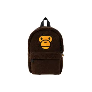 A BATHING APE Monkey Embroidery Fleece Polyester Backpack For Men And Women Couple Style Brown