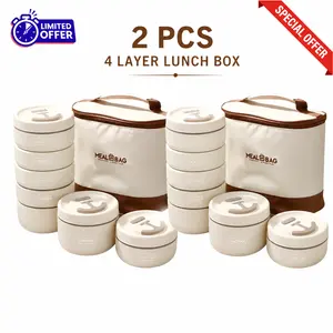 5-in-1 Stainless Steel Lunch Box Set with Insulated Bag – 4 Stackable Leakproof Bento Containers, 74 oz Large Capacity Meal Prep Tiffin for Office, School & Travel