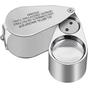40X Full Metal Illuminated Jewelry Loop Magnifier - XYK Pocket-Size Folding Magnifying Glass with LED Lights, Jewelers Eye Loupe for Currency Detection, Jewelry Identification