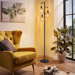 DEMILARE   Rattan Boho Floor Lamp – Standing 70'' tall, this dimmable floor lamp features a rustic cage-style shade and blends industrial farmhouse aesthetics with natural charm. Perfect for bedrooms, offices, or living rooms,Stock Up,Mother's Day