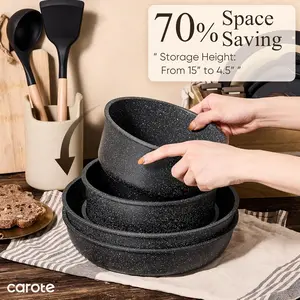 CAROTE 25pcs Pots and Pans Set Non Stick, Cookware Sets, Kitchen Set, Oven/Dishwasher/Fridge Safe, Space Saving Pots Set, Nonstick Set with Versatile Detachable Handle, Induction RV Set, Black