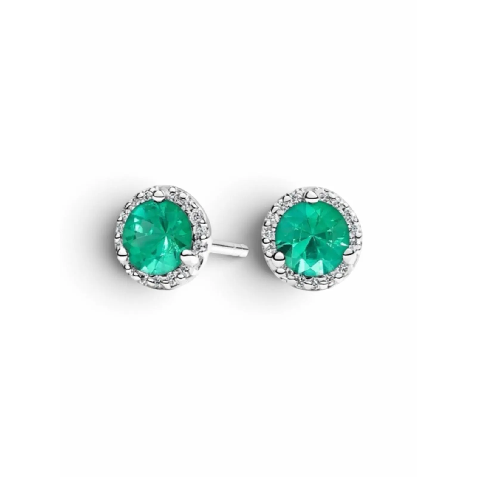 Green Halo Earrings in Brass with Green & Clear Cubic Zirconia 7.4 mm x 4.6 mm Lightweight 1.1 g Pair