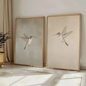 2pcs Vintage Hummingbird Canvas Art, Unframed Wall Art, Decorative Wall Art, Frameless Wall Decor for Living Room Bedroom, Simple Bird Farmhouse Decoration, Rural Wallpaper, Vintage Prints