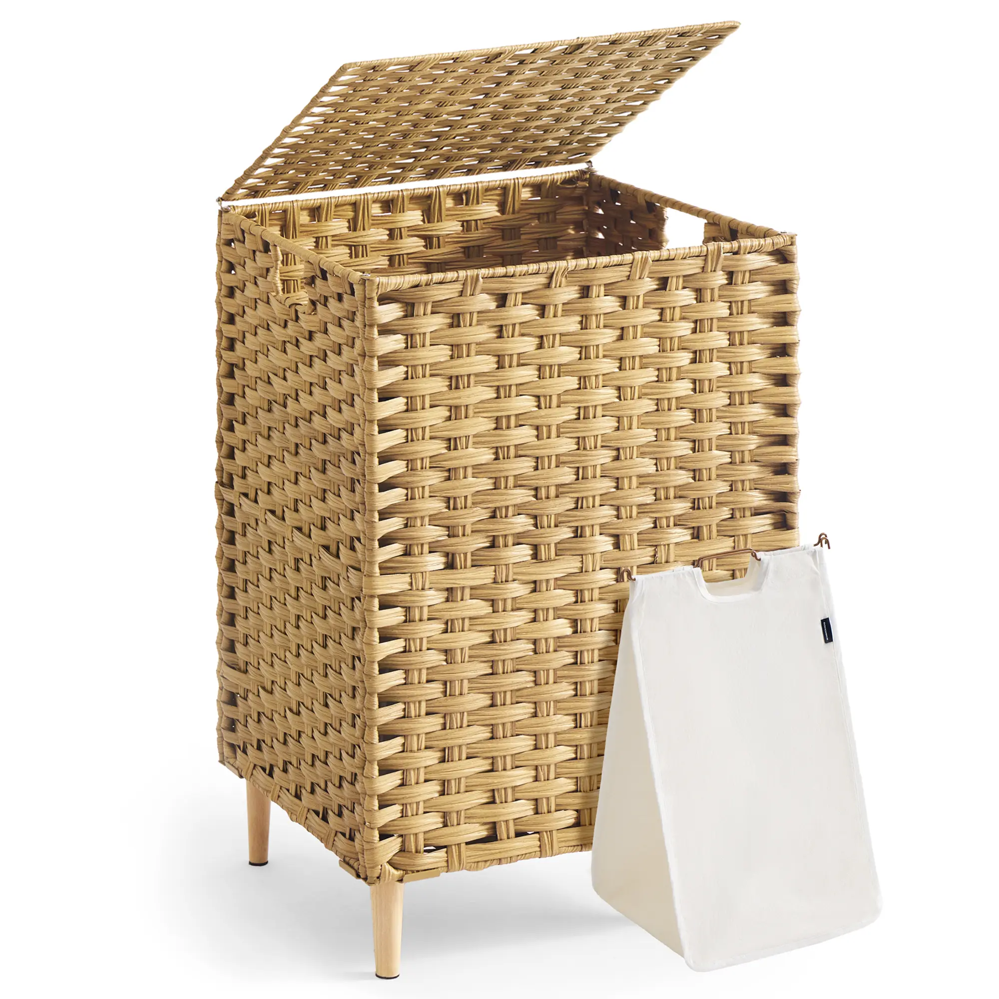 SONGMICS Laundry Hamper with Lid, 25 Gal (95L) PE Rattan Laundry Basket with Removable Washable Liners, for Bedroom & Living Room