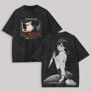 Menswear Chainsaw Man Kobeni Higashiyama Printed Unisex Short-Sleeve Casual Distressed Washed Festive T-Shirt 23