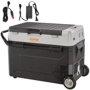 【fathersdaygift】VEVOR 12 Volt Car Refrigerator Fridge with Wheels & Side Pull Rod Easy to Carry Max 58 QT/55 L Dual Zone Portable Freezer-4℉-50℉ Adjustable Range12/24V DC and 100-240V AC Compressor Cooler