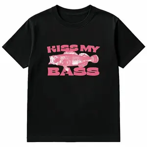 Kiss My Bass Vintage Style Fishing T-Shirt, Fisher Graphic Shirt Pink Design Limited Edition Menswear Birthday Christmas Day Menswear Birthday Unisex Streetwear Garment