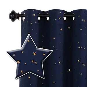 Blackout Star Curtains for Kids Room Boys Girls Twinkle Stars Thermal Insulated Cute Thick Soft Curtain Drapes, Grommet Top, 1 Panel, 52" W x 63" L, Navy/Bronze