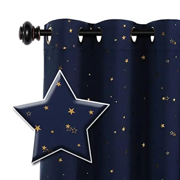 Blackout Star Curtains for Kids Room Boys Girls Twinkle Stars Thermal Insulated Cute Thick Soft Curtain Drapes, Grommet Top, 1 Panel, 52" W x 63" L, Navy/Bronze