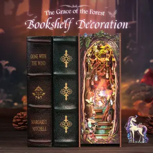 CUTEBEE The Grace of The Forest DIY 3D Book Nook Kit Miniature House Dollhouse with Unicorn Handmade Creative Toy for Teens & Adults Holiday Christmas Gift Bookshelf Insert Decor