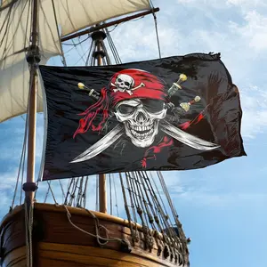 3x5 FT Pirate Flag | Double-Sided Jolly Roger with Red Bandana & Crossbones, 100% Polyester, Reinforced Stitching, 2 Brass Grommets, Indoor/Outdoor Use, Party Decorations Banners