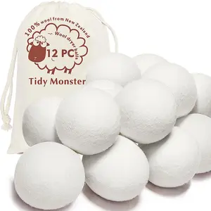 Wool Dryer Balls Natural Fabric Softener, Reusable, Reduces Clothing Wrinkles The Large Dryer Ball Plastic Balls and Liquid Softener for Laundry