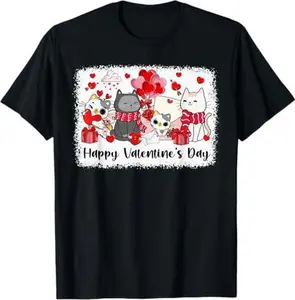 Cute Cats Kittens & Hearts Happy Valentines Day Boys Girls T-Shirt