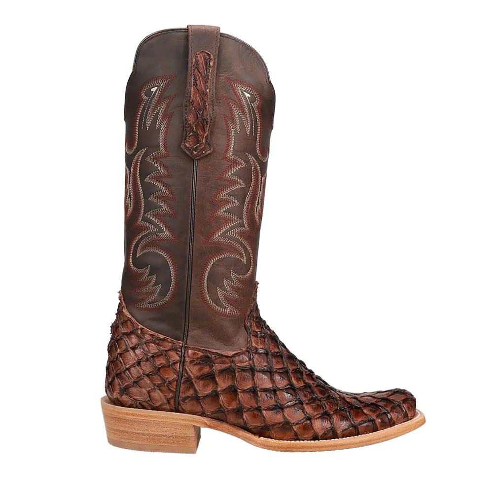 R. Watson Boots Mens Pirarucu Embroidered Narrow Square Toe  Casual Boots Mid Calf - Brown
