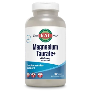 Kal Magnesium Taurate + Tablets 400 mg for Cardiovascular Support - 180 Tablets per Serving - Healthy Fitness Dietary Product