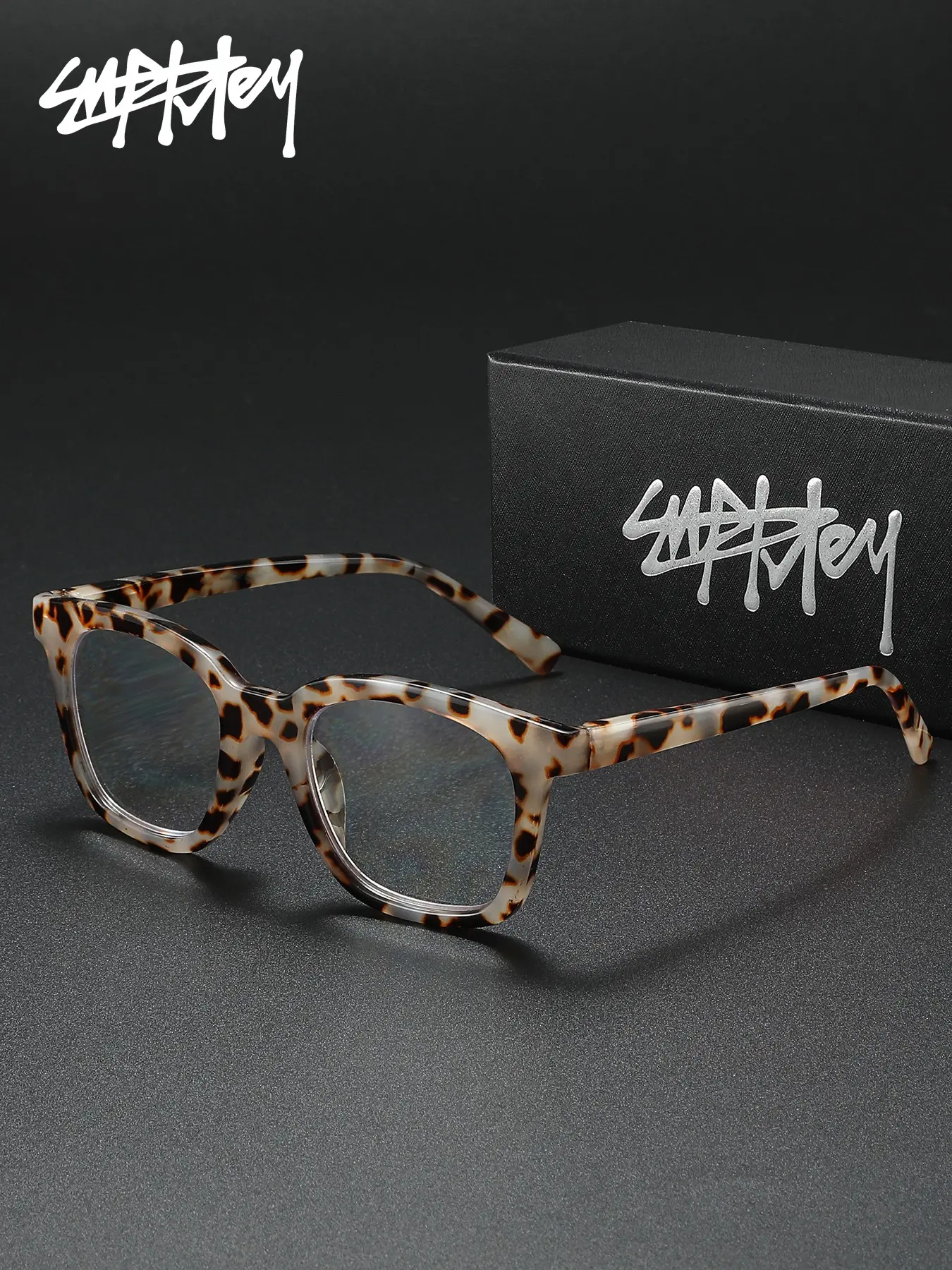 SUPKLEY Leopard Print Anti Blue Light Reading Glasses Square Frame Eyeglasses, Reading Eyewear, Lightweight Durable Glasses, Online Reading/Commuting, Unisex Lightweight PC Material With Multiple Degrees Choose From Brand Packaging Holiday Gifts