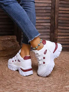 Heart Patchwork Thick Sole Dad Shoes, Women's Colorblock Inner Heel Boost Sneakers, Casual Outdoor Sports Shoes