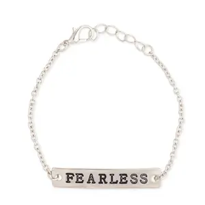 Zad Jewelry Have No Fear Fearless Engraved Bar Bracelet, Silver Elegant Minimalist Bangle Trendy Jewellery Accessories