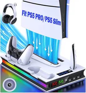 PS5 Slim Stand and Turbo Cooling Station with Dual Controller Charging Station for Playsation 5, PS5 Console Accessories with 3 Levels Cooling Fan for PS5 Pro/PS5 Slim Digital&Disc