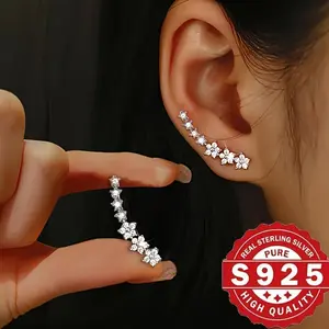 S925 Silver Pearl Ear Studs - 3.2g Elegant Crawler Earrings | Daily/Commuting/Banquet French Retro Gift