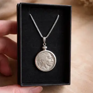 Beautiful Buffalo Nickel Necklace - Authentic US Coin - 20in Adjustable Stainless Steel Chain