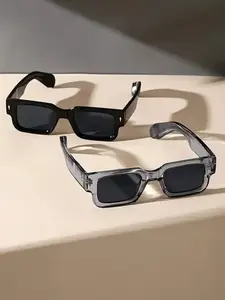 2 Pcs Retro Square Unisex Thick Frame Anti-Glare Sunglasses, Summer Sunglasses, Fashion Eyewear for Parties Beach Travel, Stylish Glasses for Men and Women, Vintage Square Sunglasses