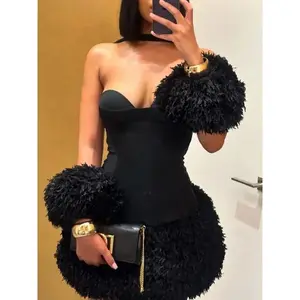Sexy Party Dress for Women, Backless Elegant Bracelet, Fluffy Patchwork, Birthday Midnight Sexy Party Trendy Club Outfit