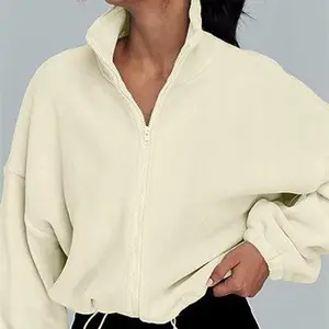 Women's Polar Fleece Sports Velvet Stand Collar Zipper Jacket long  sleeve