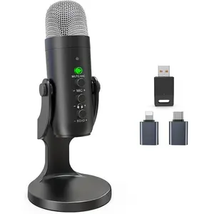 Wireless Microphone,USB Mic for iPhone PC iPad Android Phone-Cordless Condenser Desktop Microphones with Mute Echo Monitor Volume Gain 2.4GHz for Podcast,ASMR,Gaming,YouTube Video/K66 Black