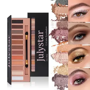 12-Color Eyeshadow Palette, Cosmetic, Matte/shimmer, Highly Pigmented, Smooth, Non-Caking, Waterproof, Long-Lasting, Dual-Ended Brush Included