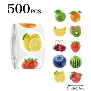 500 Cute Fruit Laptop Labels Thank You Stickers, Round PVC Sealing Stickers for Gift Wrapping Decoration Children Rewards Valentine's Day Gifts