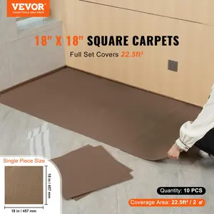 VEVOR Carpet Tiles Peel and Stick, TikTokShopBlackFriday, 18” x 18” Squares Self Adhesive Carpet Floor Tile, Soft Padded Carpet Tiles, Easy Install DIY for Bedroom Living Room Indoor Outdoor (10 Tiles, Dark Brown)
