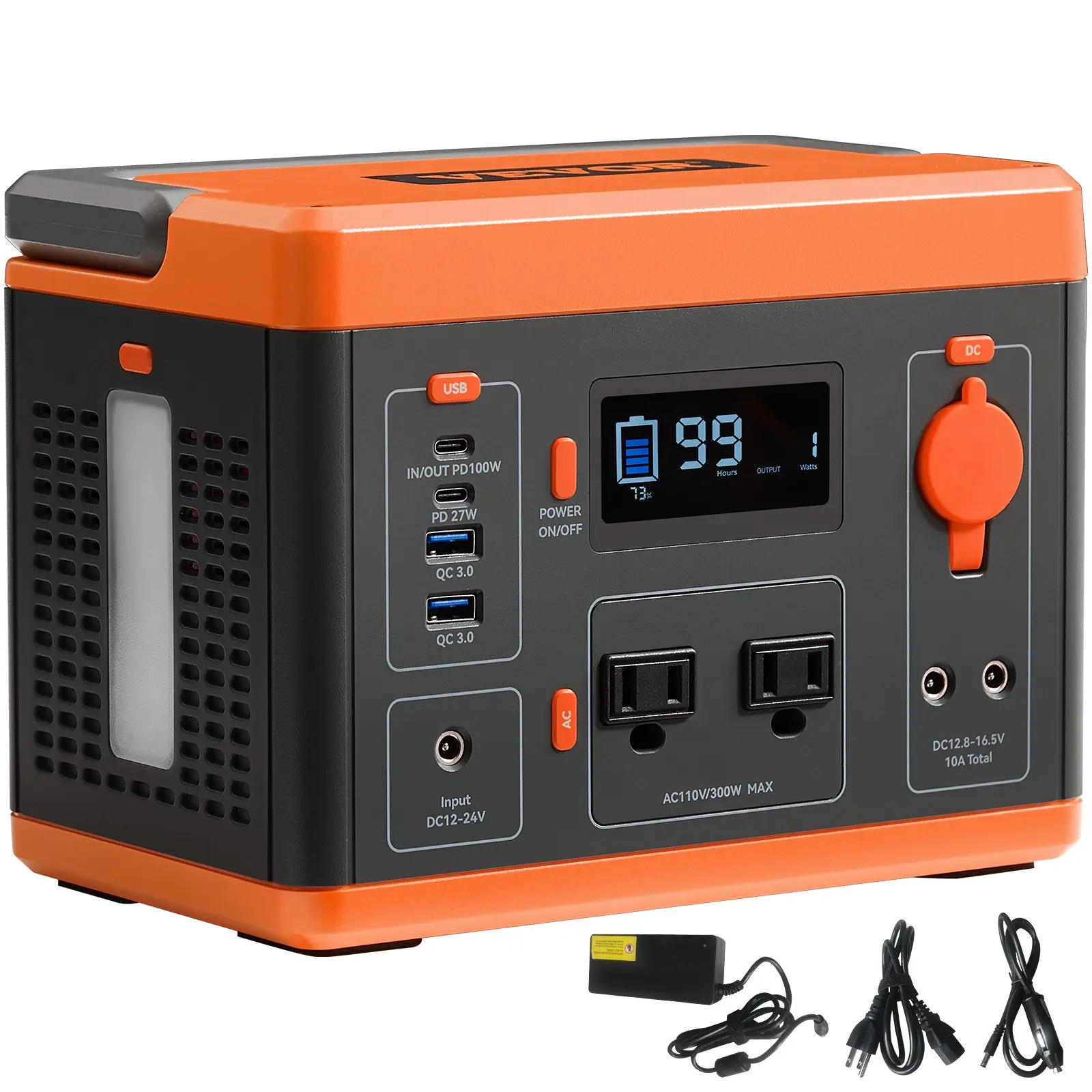 VEVOR Rechargeable Battery Operated Portable Power Station, 296Wh Solar Power Generator with AC Outlet, QC3.0 Fast Charging, USB Type-C Port, LED Light, LCD Screen for Outdoor Camping, Emergency Backup, Solar Power Generators