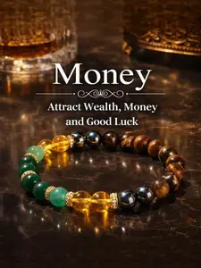 Money Bracelet with Black Onyx and Tiger's Eye - Luck Bracelet - Attract Wealth, Abundance and Prosperity Beaded Bracelet, Artificial Crystal Bracelet