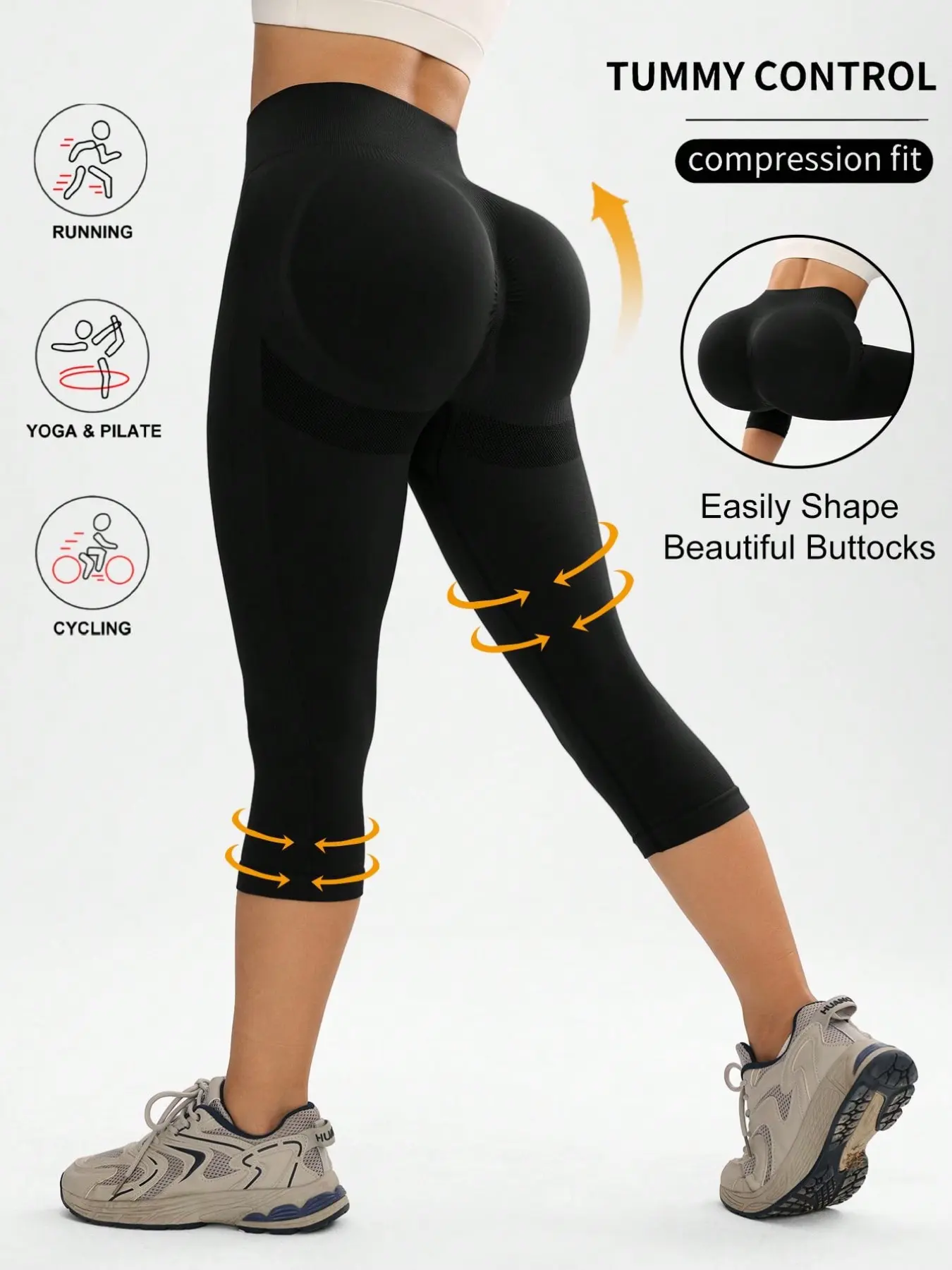 1 piece of women's sports and fitness Activewear cropped pants, Fitness clothes, with solid color belly cinching and hip lifting design, suitable for outdoor sports such as Yoga, Pilates, running