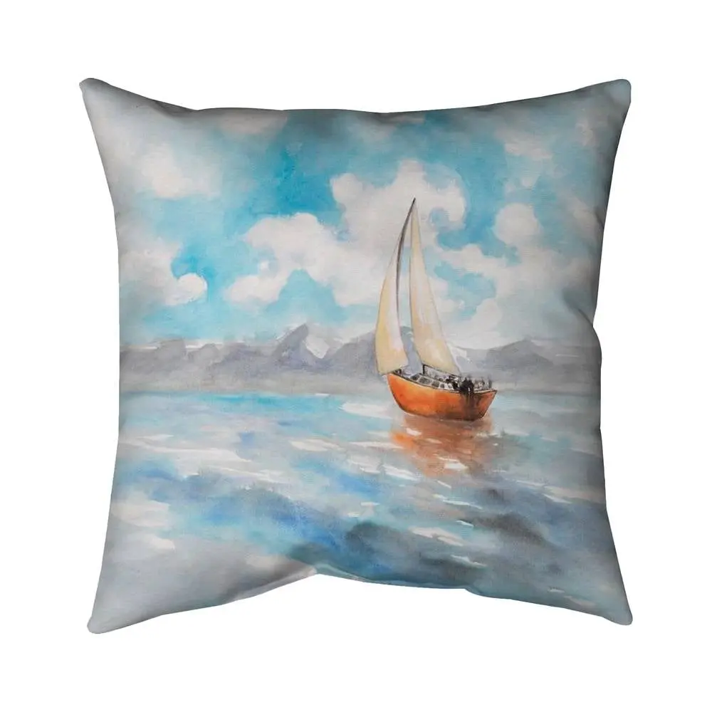 360 stand 16x16 in. Boat Blue Spun Polyester Coastal Pillow - Nautical Sailboat Print, UV Resistant, Water Resistant Cushions, Indoor/Outdoor Home Decor (Model 5542-1616-CO76), Soft Cushions, Outdoor Cushions For Patio Furniture, Decorative Cushion