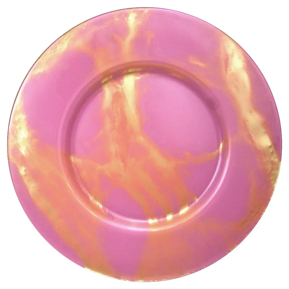 Red Pomegranate 3625-9 Thassos Marble Finish Charger Plate, Blush & Gold Tableware for Kitchen