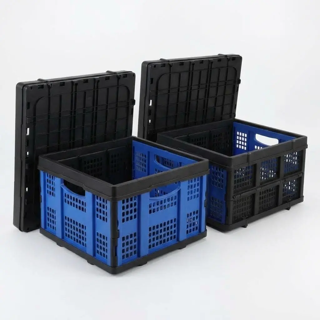 2Pack Blue Collapsible Storage Baskets Heavy Duty Plastic Storage Containers Stackable Organizer
