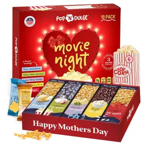 Mothers Day Gifts Movie Night Popcorn Gift Set, Mothers Day Gifts For Wife, 10 Piece Set, 5 Gourmet Popcorn Kernels and 5 Popcorn Seasoning Flavoring, Kosher, Non-GMO Movie Night Gift Baskets Gift Idea For Mom, Wife, Daughter