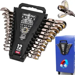 SEDY 12-Piece SAE Flex-Head Ratchet Wrenches Set 1/4"-7/8" with Organizer, Cr-V Ratcheting Wrench Set with 72 Teeth 180 °   Flex Head, Ratchet Combination Wrench Set for Repair