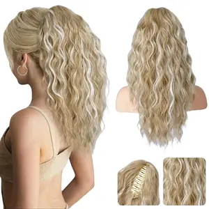 Ladies' 14-Inch Synthetic Curly Claw Clip-In Ponytail Fluffy Wig False Pigtail Heat-Resistant Hair Extensions for Daily Use & Special Occasions