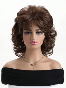 Women's Short Curly Hair Wig, Style, Curly Bob Wig, Fashionable Full Head Wig, Ladies' Casual Daily Use, Machine Made Wigs, Synthetic