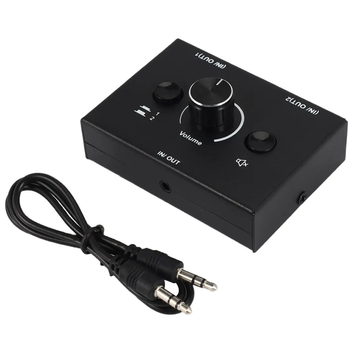 3.5mm Audio Switcher, 2 Input 1 Output/1 Input 2 Output Audio Splitter Switcher, Audio Switcher Box, One-Key Mute Button