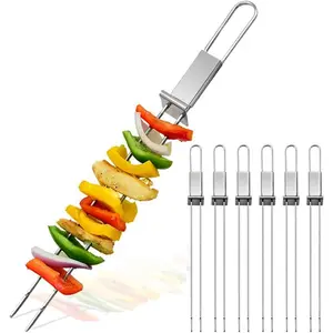 Barbecue Skewers, 6-Pack 13" Stainless Steel Grilling Skewers with Slider, Reusable Metal BBQ Shish Kabob Skewers Sticks