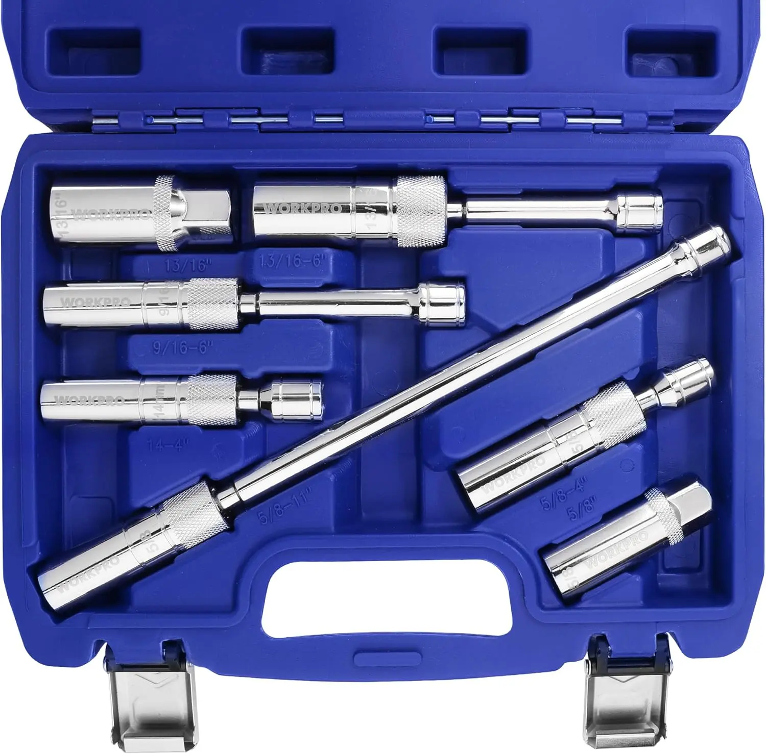 #fathersdaygift WORKPRO 7-Pack Magnetic Swivel Spark Plug Socket Set, Includes 9/16-inch, 5/8-inch, 13/16-inch, 14MM Thin Wall Sockets with 4, 6, 11-inch Extensions, 3/8" Drive with 12 Points, Magnetic Core