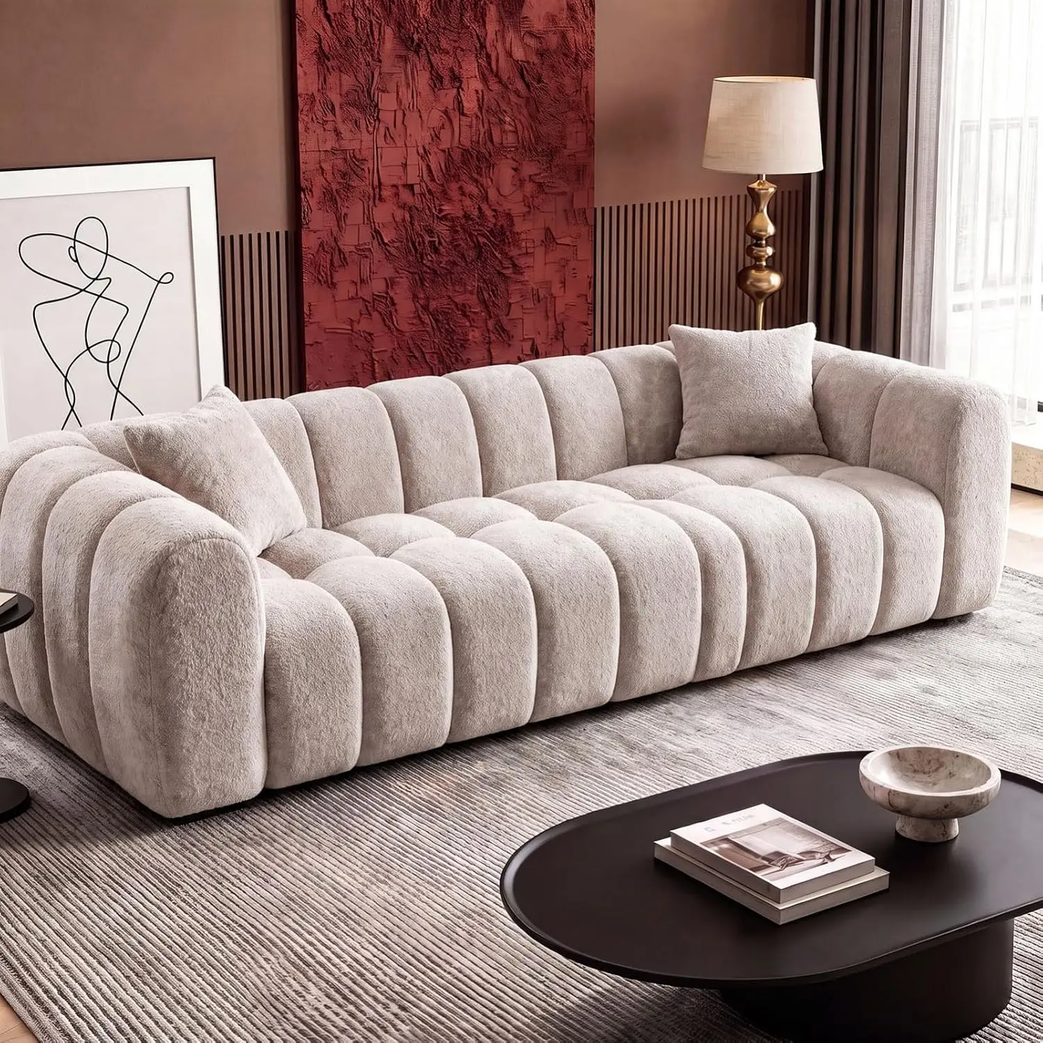 02.7" Boucle Bubble Couch, Modern Boneless Cloud Sofa for Living Room,Loveseat Boucle Couches 3 Seater Oversized Fluffy Tufted Sofas for Bedroom, Office, Apartment, No Assembly Required, Camel