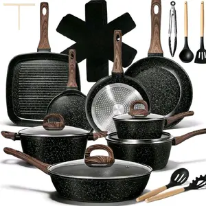 Kitchen 25 Pcs Pots And Pans Set, Nonstick Ceramic Cookware Sets, Healthy, Large Capacity, Induction Compatible, Cooking Set With Frying Pans Saucepans, PFAS/PTFE/PFOA, Classic Black