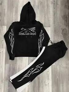 Two-piece Set Men's Letter Graphic Print Pocket Thermal Lined Fabric Long Sleeve Hoodie & Drawstring Elastic Waist Sweatpants, Regular Fit Casual Fashion Cozy Breathable Two Piece Outfits for Daily Wear, Men's Clothes for All Seasons