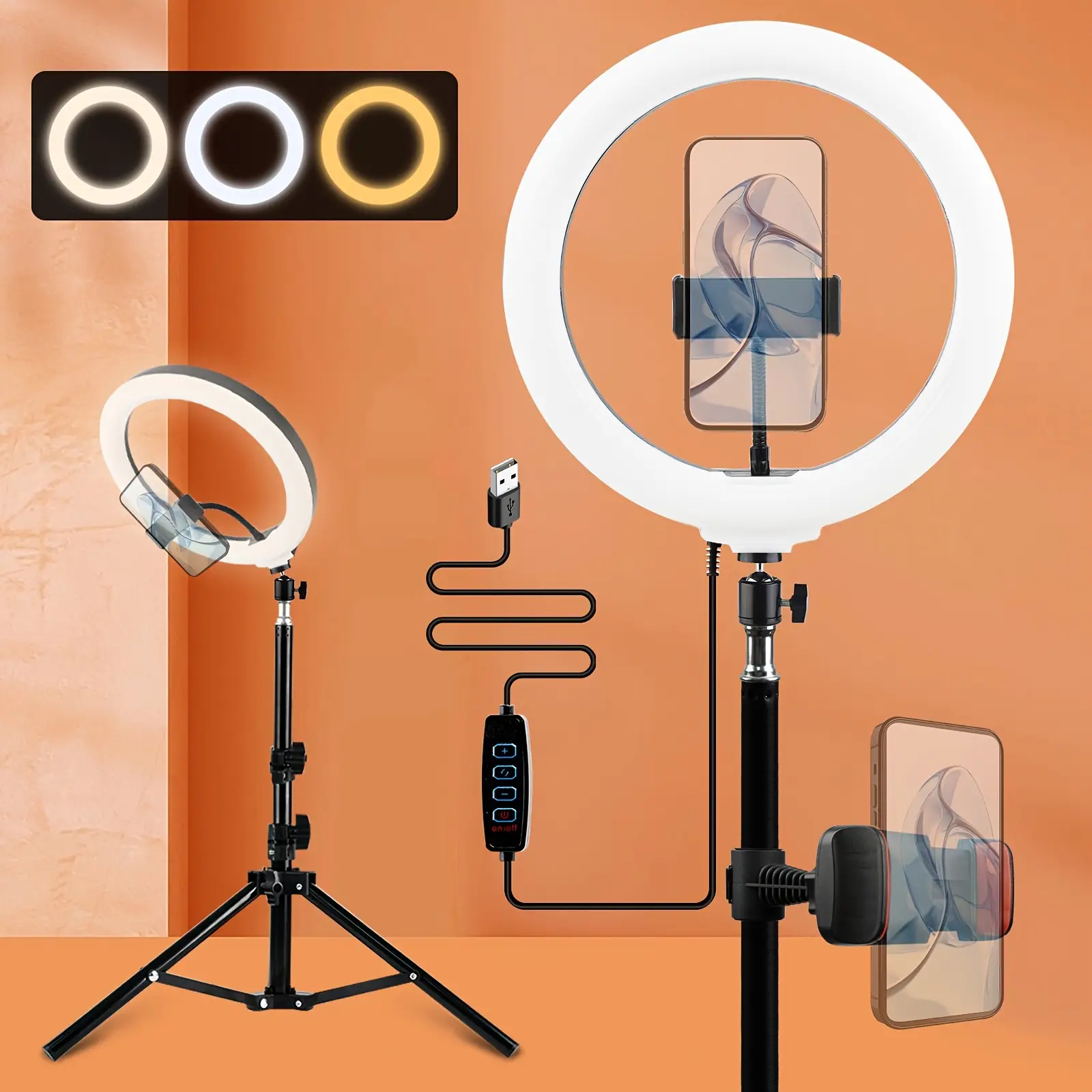 UEGOGO 10" Selfie Ring Light with 43" Adjustable Tripod Stand & Phone Holder for Live Stream/Makeup, Upgraded Dimmable LED Ringlight for Zoom Meeting/