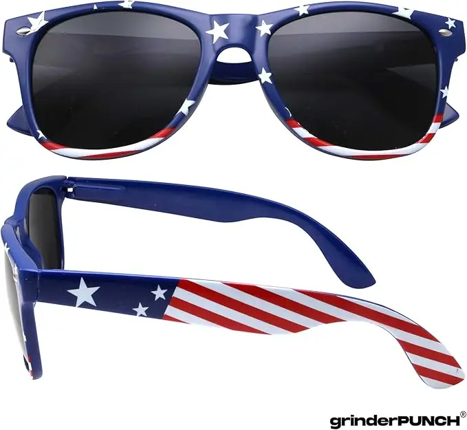 GRINDERPUNCH American Flag Sunglasses: Classic Fit, UV400, Festival Ready